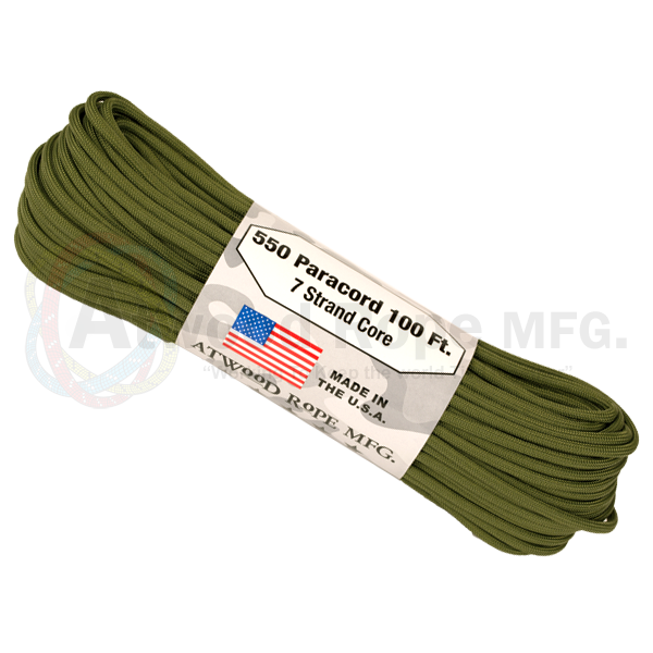  Atwood Rope MFG 550 Paracord 100 Feet 7-Strand Core Nylon  Parachute Cord Outside Survival Gear Made in USA